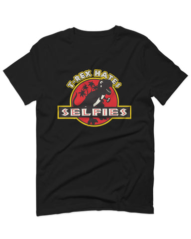 Hilarious Funny Cool Graphic T Rex Dinosaur Hates Selfies no Like For men T Shirt