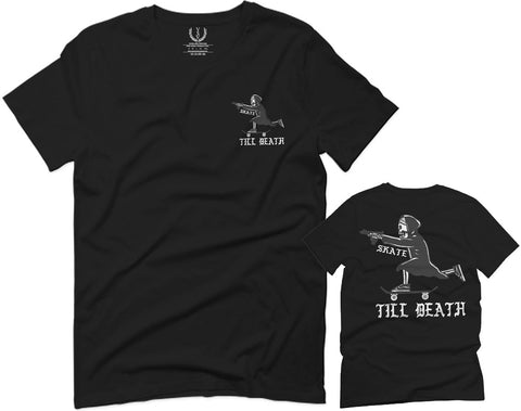 Front and Back Skateboarding OR DIE Skull Skate Gun Till Death Obei Society For men T Shirt