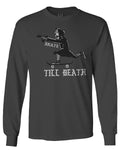 VICES AND VIRTUES Skateboarding OR DIE Skull Skate Gun Till Death mens Long sleeve t shirt