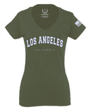 Los Angeles California Cali LA Retro Fonts For Women V neck fitted T Shirt