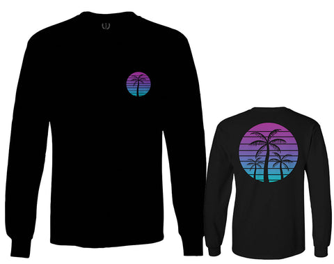 Front and Back Vaporwave Palm Trees Aesthetics Art Beach surf Sunset mens Long sleeve t shirt