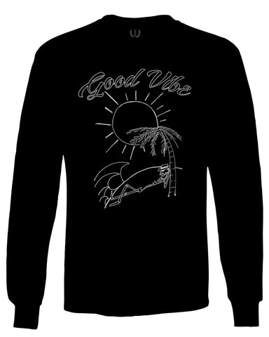 Good Vibe Summer Vintage Retro Beach surf Palm Tree Vacation Skeleton mens Long sleeve t shirt